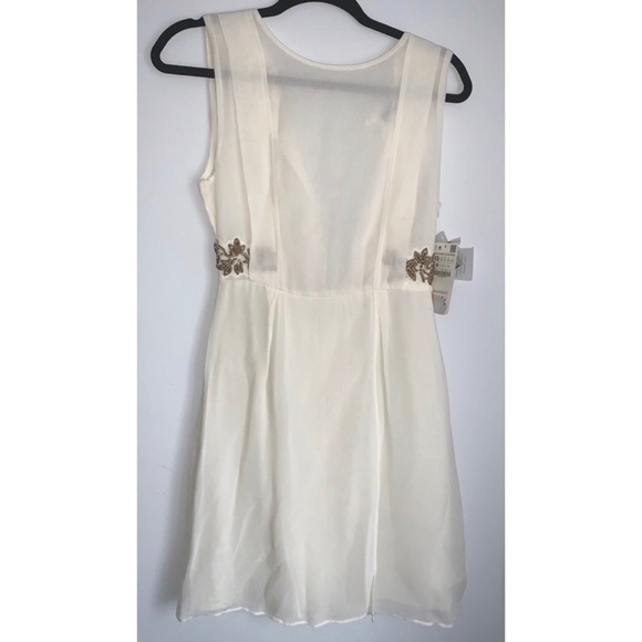 NEW Zara Ivory Dress With Gold Floral Embroidery - Picture 6 of 9
